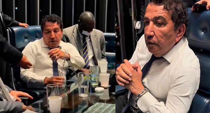 Magno Malta está acorrentado no Plenário do Senado: "Não vamos deixar este lugar"