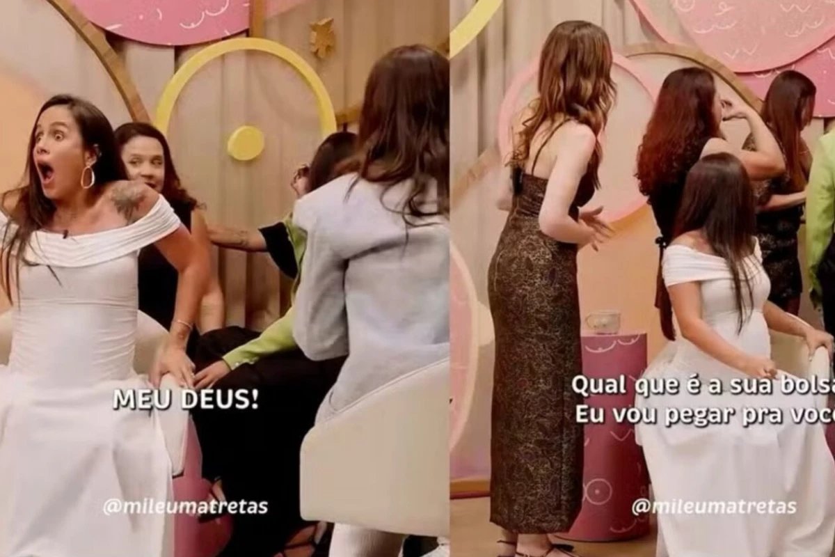 Gravando videocast sobre a maternidade, a mulher grávida entra no trabalho ao vivo e excita o estudo