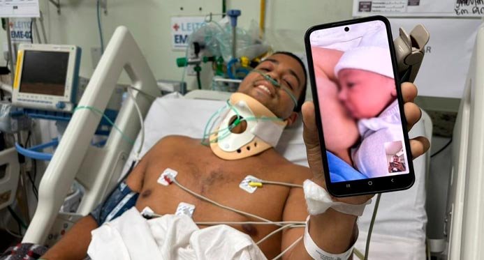 Hospital Estadual Sílvio Avidos promove videochamada para policial internado conhecer sua filha