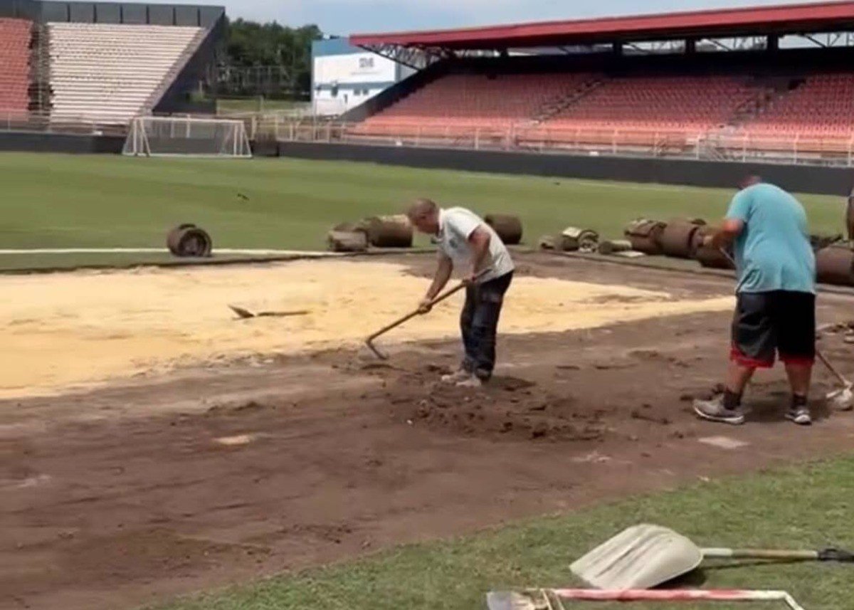 Gramado do Novelli Júnior passa por nova etapa de revitalização