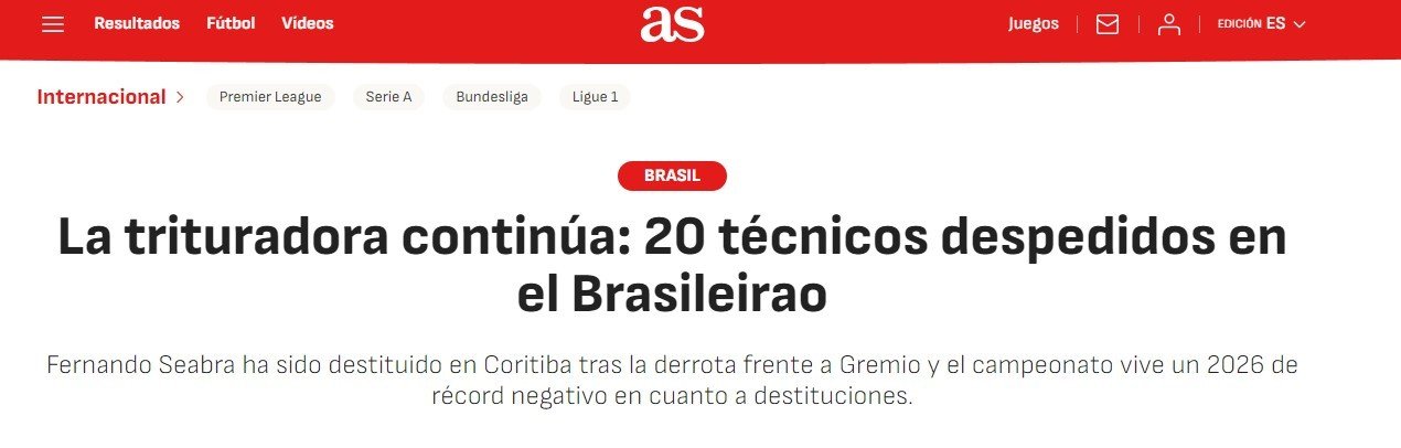Jornal se surpreende com demissões de técnicos no Brasileirão: “Máquina de triturar continua”