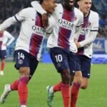 Dembélé comemora gol pelo PSG contra o Strasbourg pelo Campeonato Francês