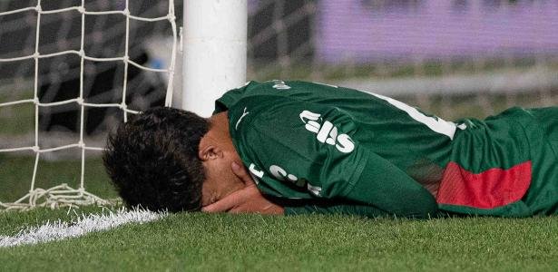 Larson se lamenta durante Santos x Palmeiras, duelo do Brasileirão
