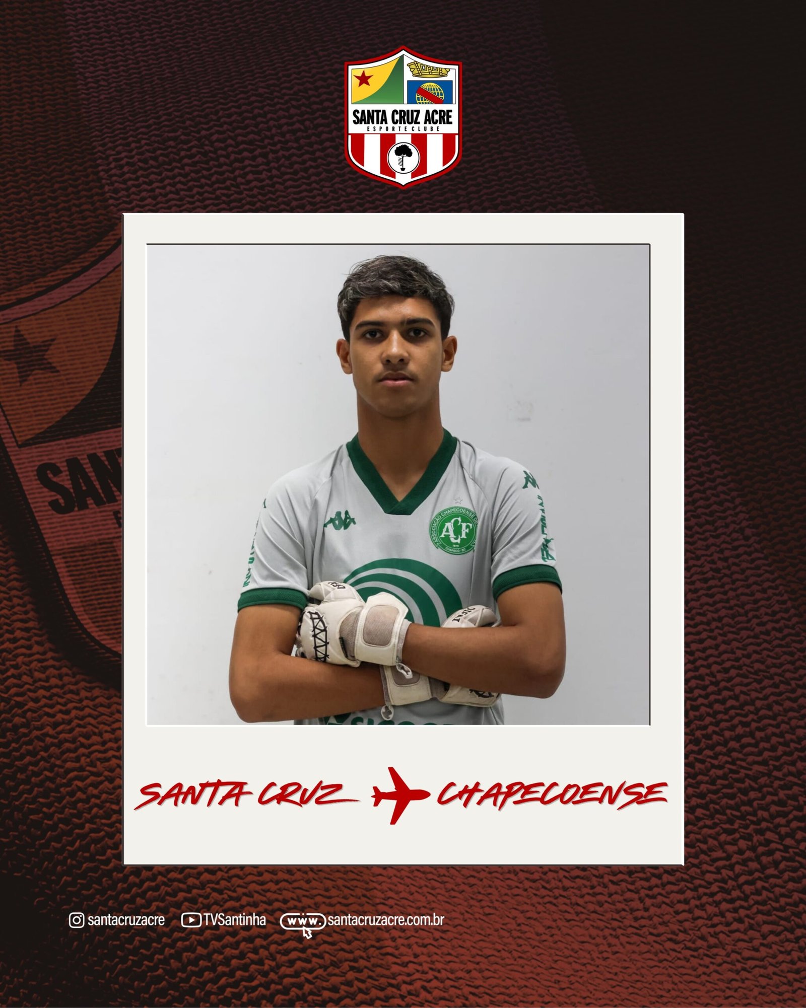 Santa Cruz-AC anuncia transferência do goleiro Kelven, do sub-17, para a Chapecoense