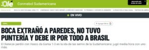 Jornais argentinos repercutem vitória do Vasco na Sul-Americana: "Boca não vê a bola na Bombonera"
