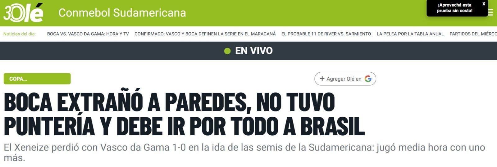 Jornais argentinos repercutem vitória do Vasco na Sul-Americana: "Boca não vê a bola na Bombonera"
